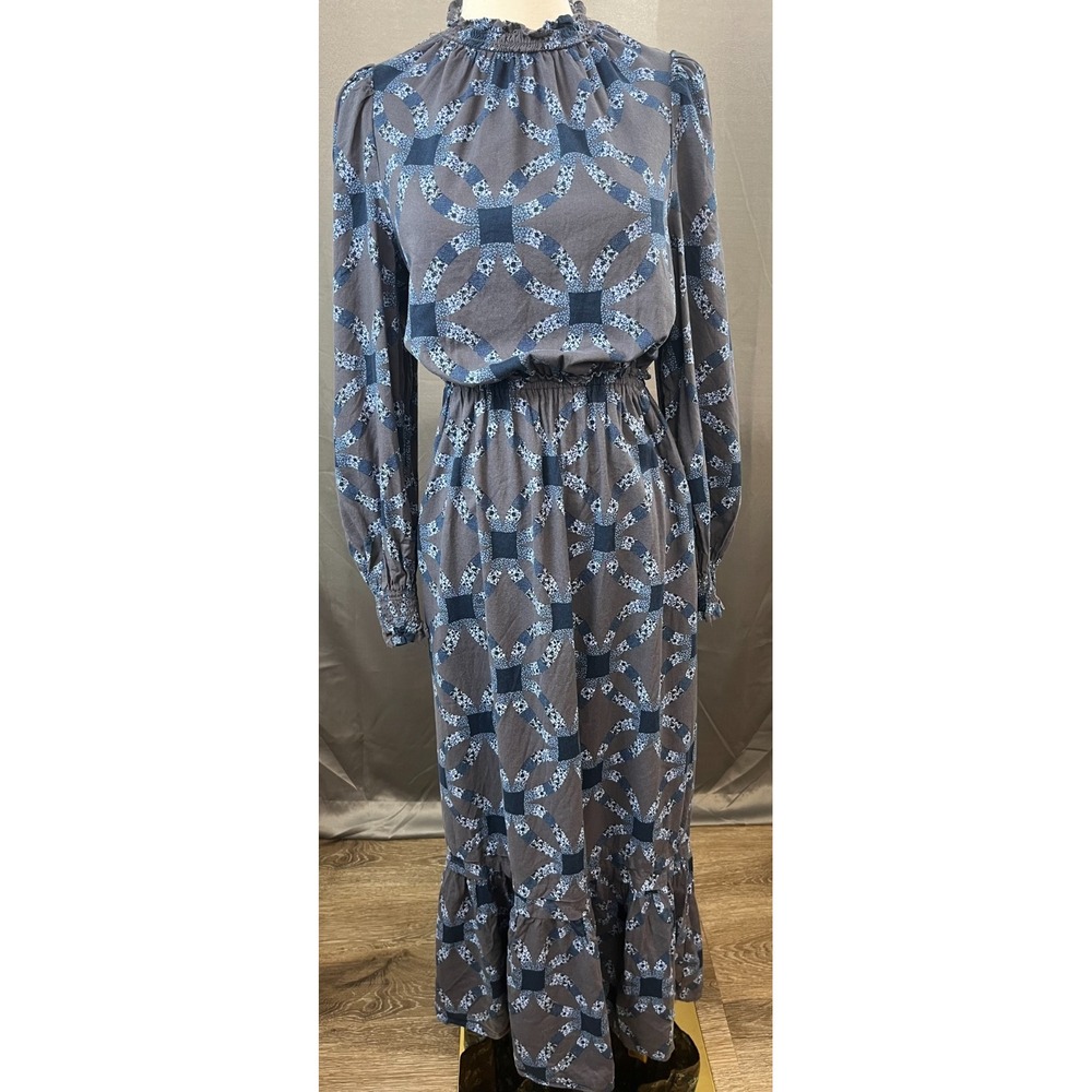 Universal Thread Blue Quilt Pattern Prairie Boho Maxi Dress Small